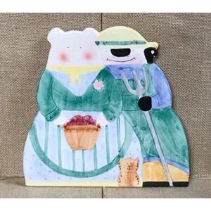 Vintage Ceramic Farmer Cow And Pig Wife Trivet Farmhouse Farm Cottage Core